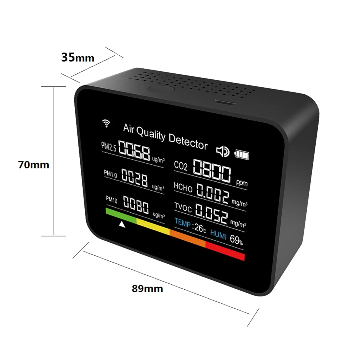 ABNP 13 в 1 Tuya WIFI Монитор качества воздуха CO2/TVOC/HCHO/PM2.5/PM1.0/PM10/температура/влажность/время/дата/будильник/таймер-черный