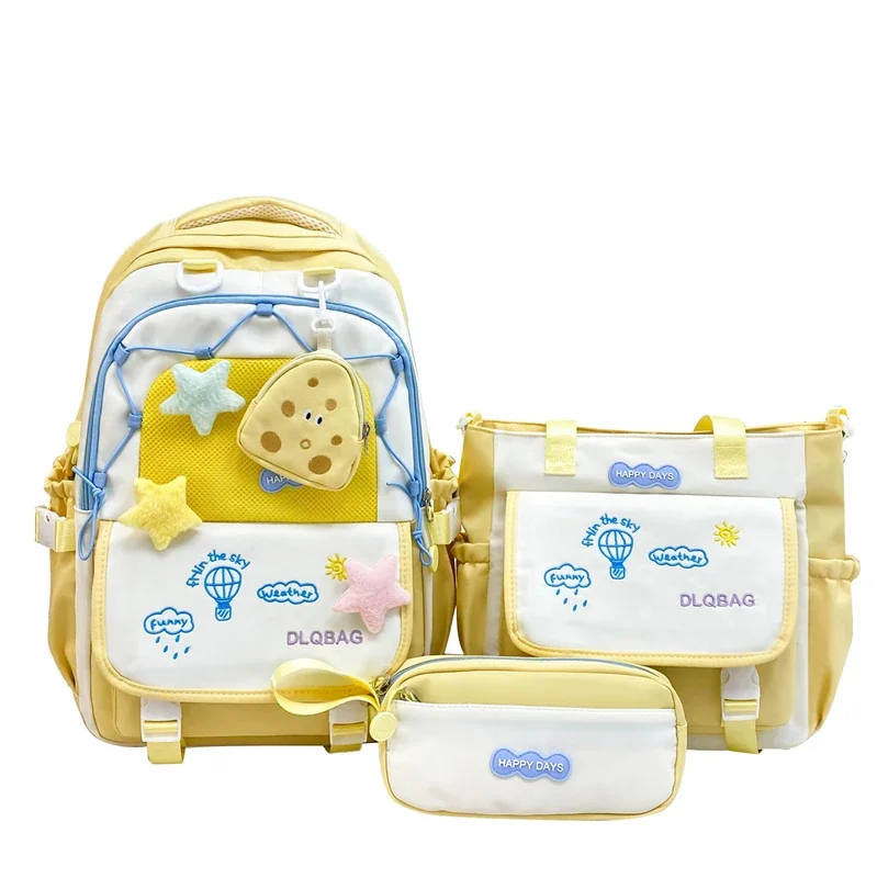 Cartoon Color Matching Nylon Schoolbag Set Large Capacity High Quality Multifunctional Durable Backpacks for Women 2025 Hot Sale
