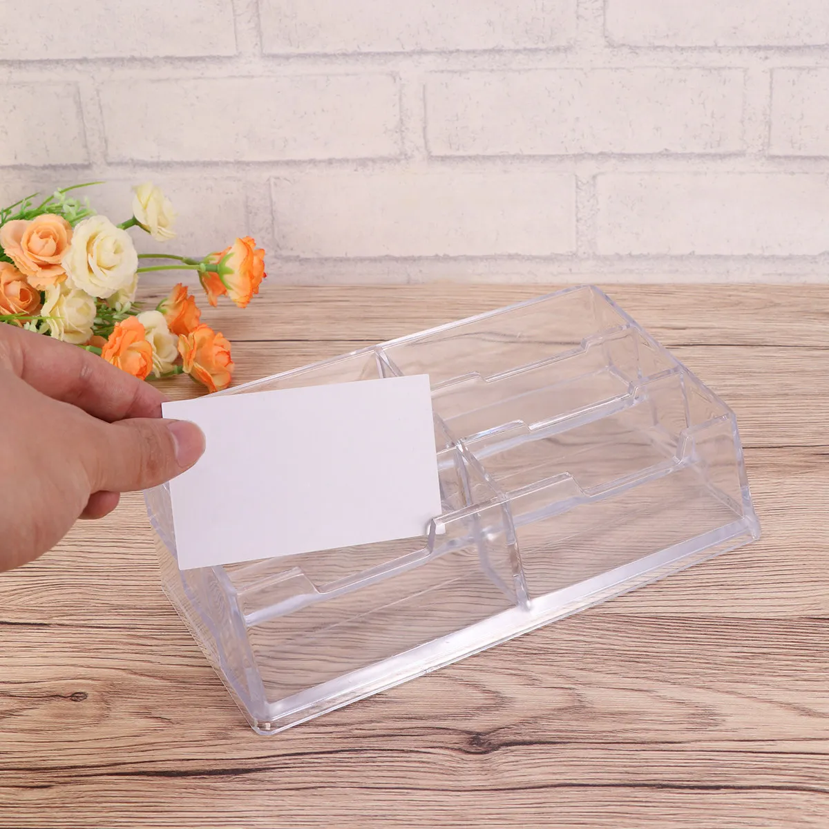Acrylic Business Card Organizer 6 Slot Desktop Storage Box Office Supplies Stationery Name Holder for Teachers Friends Family