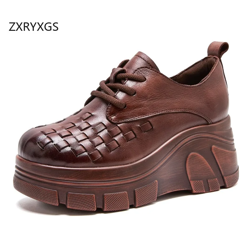 Zapatos de Tacón Alto Elegantes para Mujer, Modelo ZXRYXGS 2026, de Cuero Auténtico con Punta Redonda, Tejido de Primera Capa de Piel de Vaca, Plataforma Gruesa