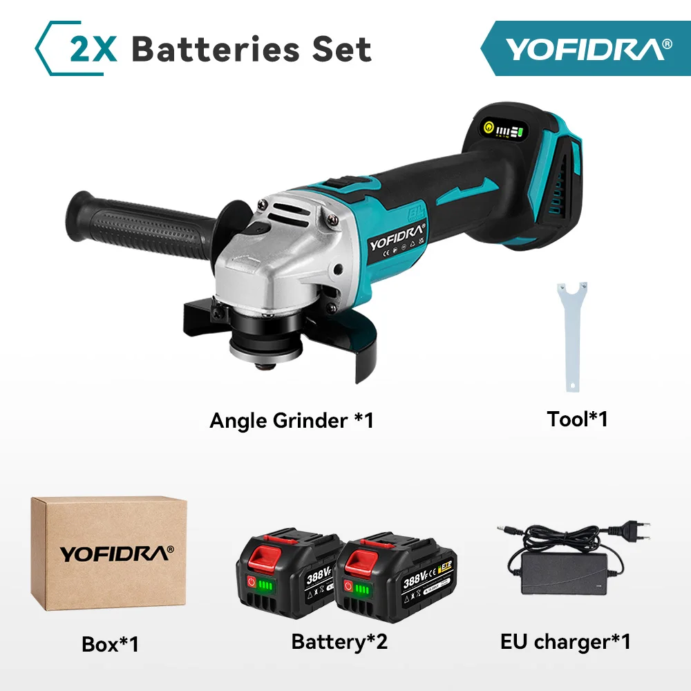 YOFIDRA 125mm 4 Versnellingen Borstelloze Elektrische Haakse Slijper Metaal Hout Slijpen Polijsten Snijden Power Tool Voor Makita Batterij pin