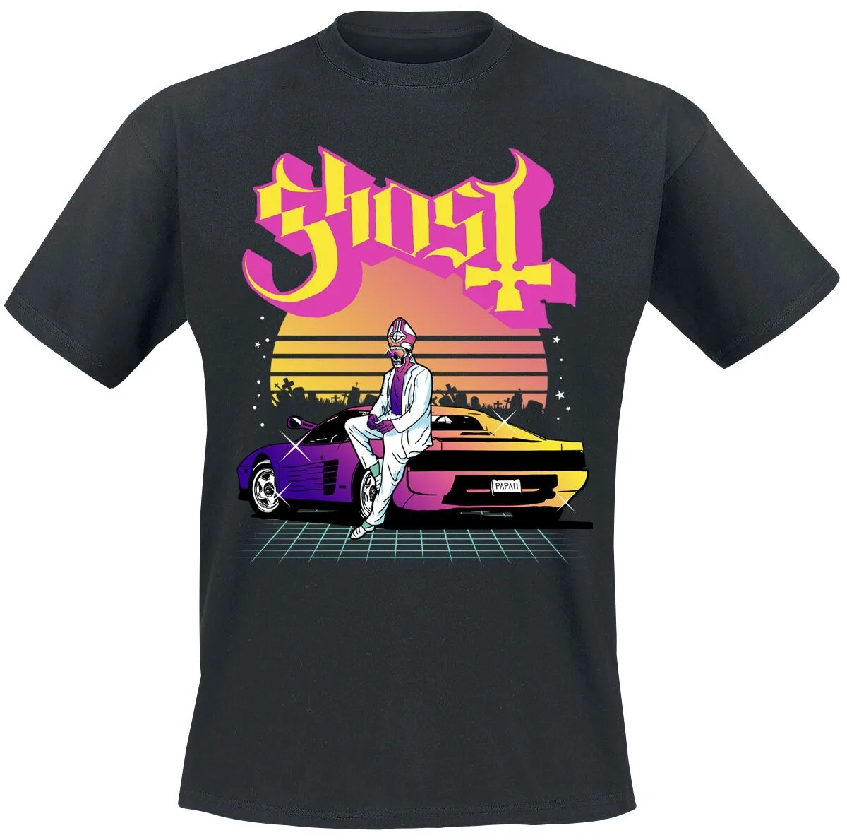 Ghost Synthwave Retro Car Print Cotton T-shirt Men Women Metal Band Unisex Tee