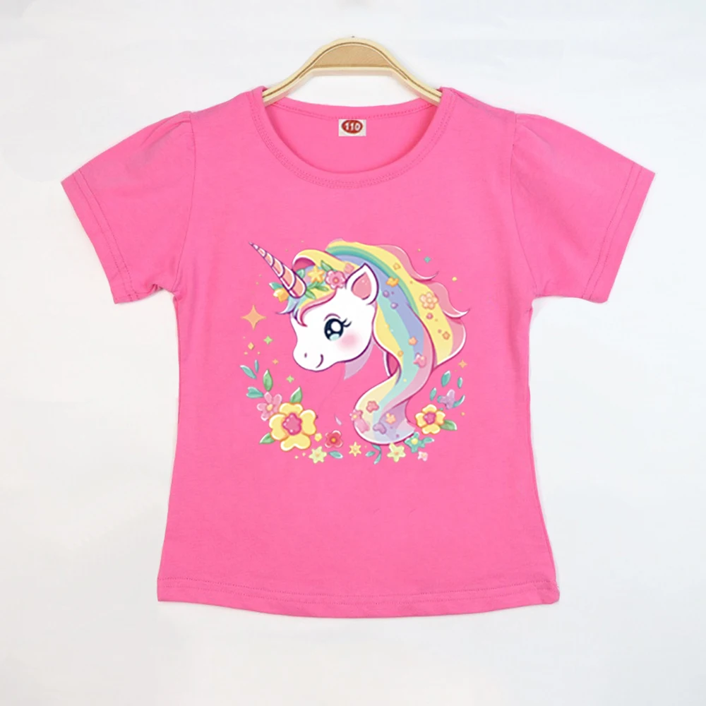 Unicorn Summer Cotton Cute Children Short sleeves T-shirt Casual Fashion Kids Short Sleeve Tees Trendy Soft Girls Clothes 2-10Y