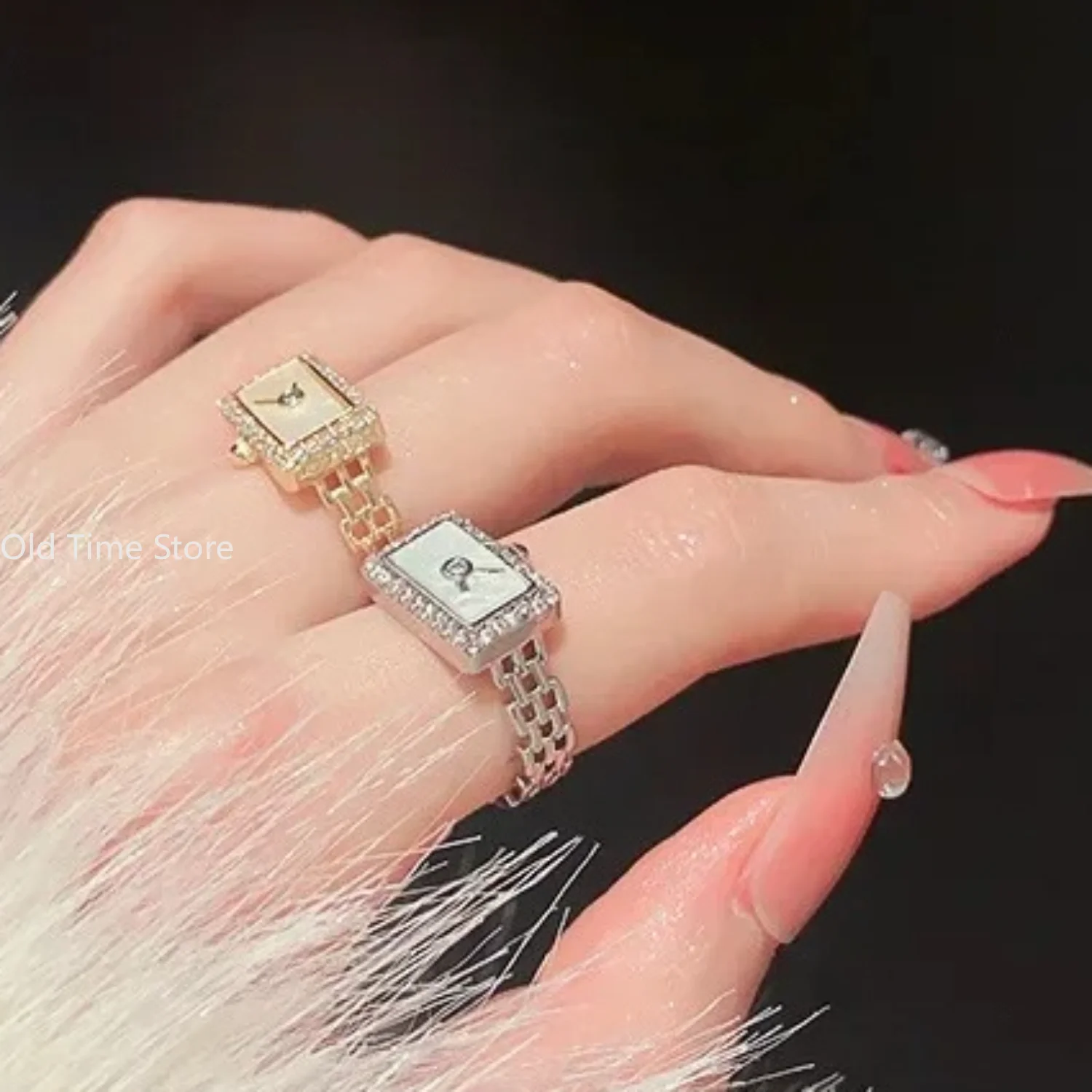 Luxury Watch Shape Open Ring for Women Sparkling Zircon Adjustable Jewelry Gift for Girlfriend Wife Anniversary Valentine