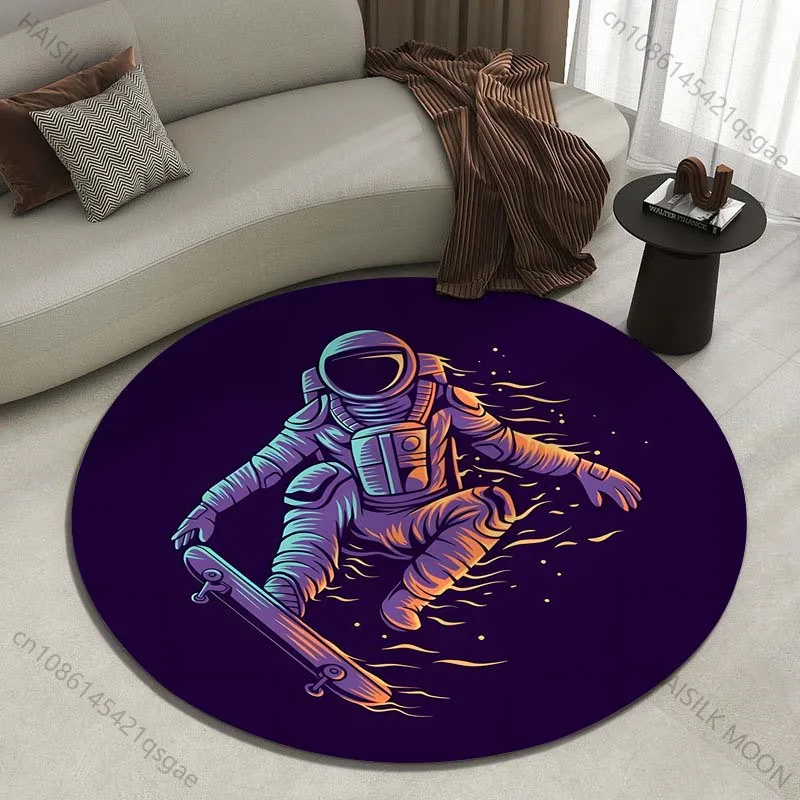 Vibrant astronaut on a skateboard Printed round carpet living room sofa table large pet mat soft round carpet home decor