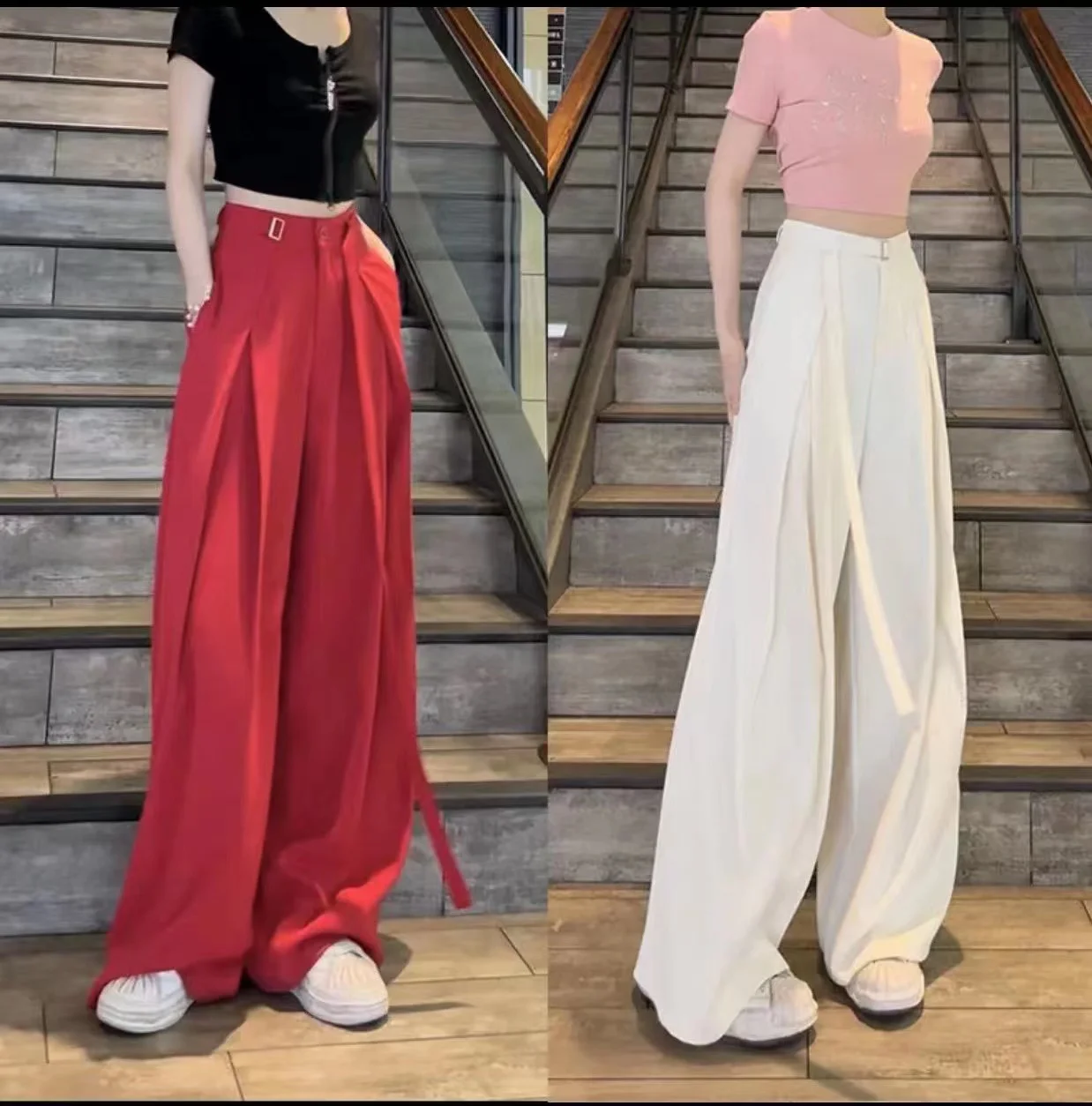 

New Suit Pants for Women 2023 Party Elegant Summer Thin Loose High Waisted Straight Pants Baggy Wide Leg Trousers korean style