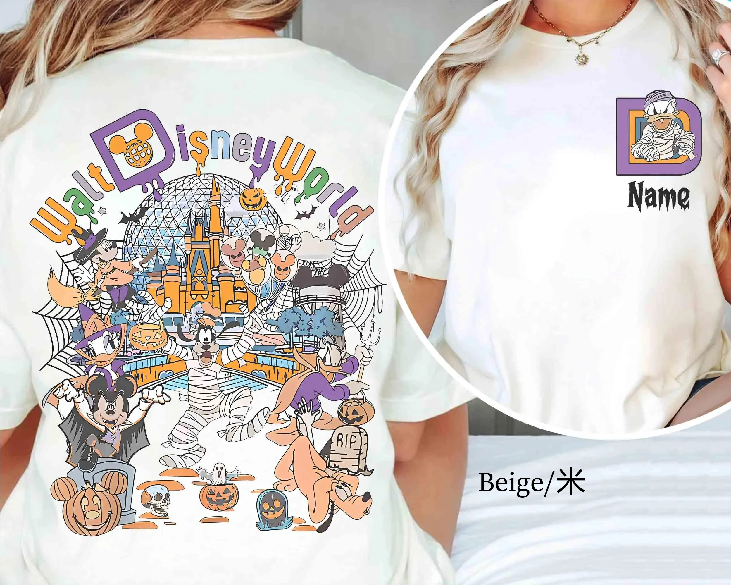 تي شيرت ديزني ميكي آند فريندز والت ديزني وورلد للهالوين على شكل يقطين ميكي دونالد جوفي بلوتو #1