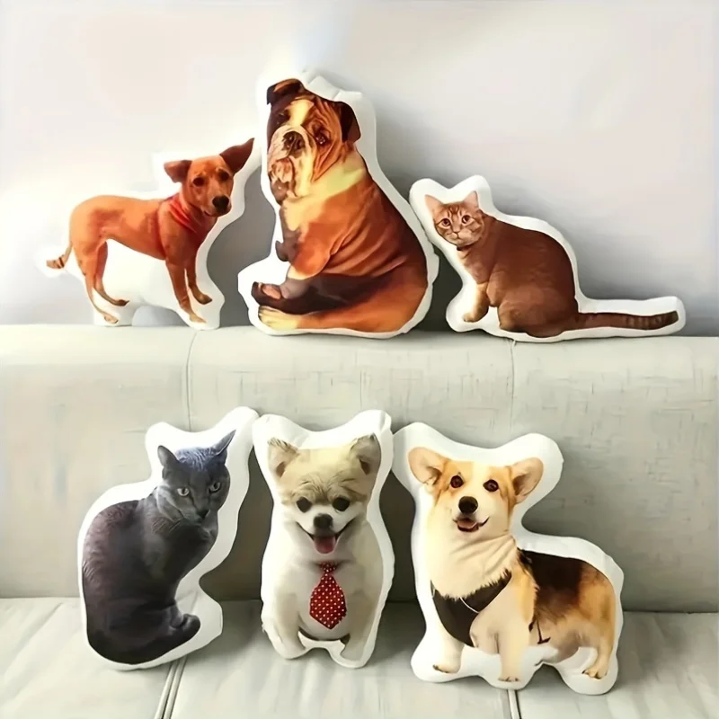 Ein anpassbares Haustierkissen mit personalisierten 3D-Katzen- und Hundeporträt-Plüschpuppen, doppelseitig bedruckten Kissen, geeignet für das Sofa