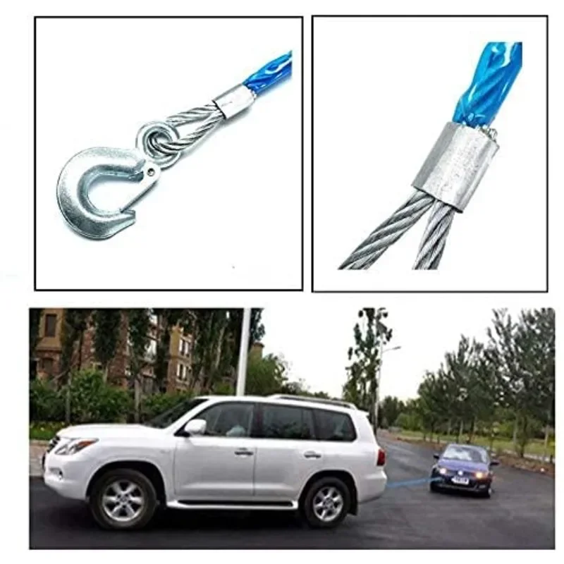 Car Towing Rope 3-7 Tons Steel Wire Rope Trailer Towing Towing Rope with Hook Trailer Rope Car Emergency Tool Self Rescue Tool view 2