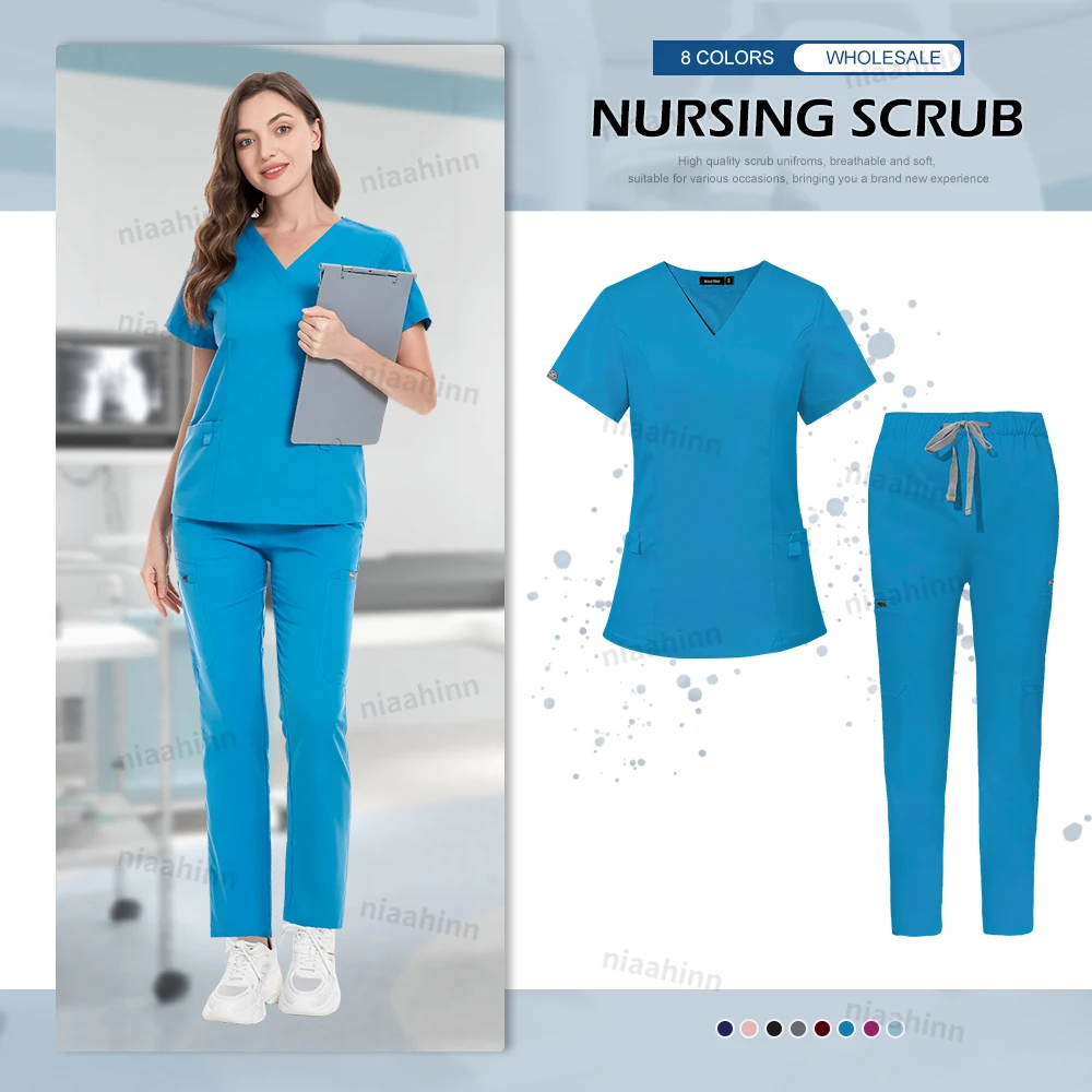 Großhandel Krankenhaus Scrubs Uniformen Set Krankenschwester Arzt Scrub Arbeitskleidung Apotheke Labor Veterinäruniform Slim Fit Medizinische Scrubs Frauen – Detail 7