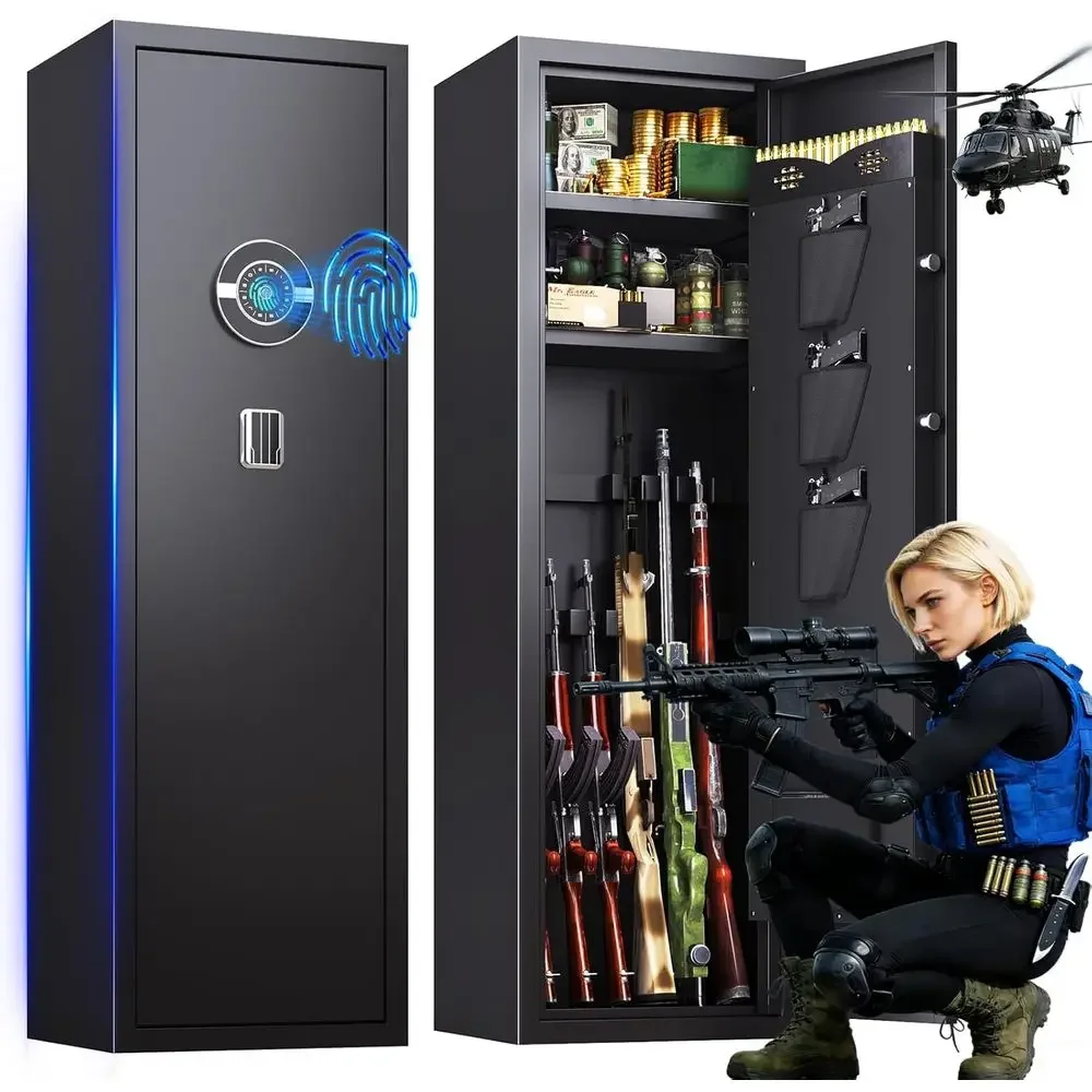 Biometric Safe for Firearms, Adjustable Shelves, 57H x 14W x 12D