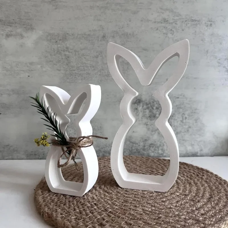 Easter Hollow Bunny Ornament Silicone Mold Cute Rabbit Shape Plaster Decoration Molds Easter Rabbit Candle Holder Plaster Mold