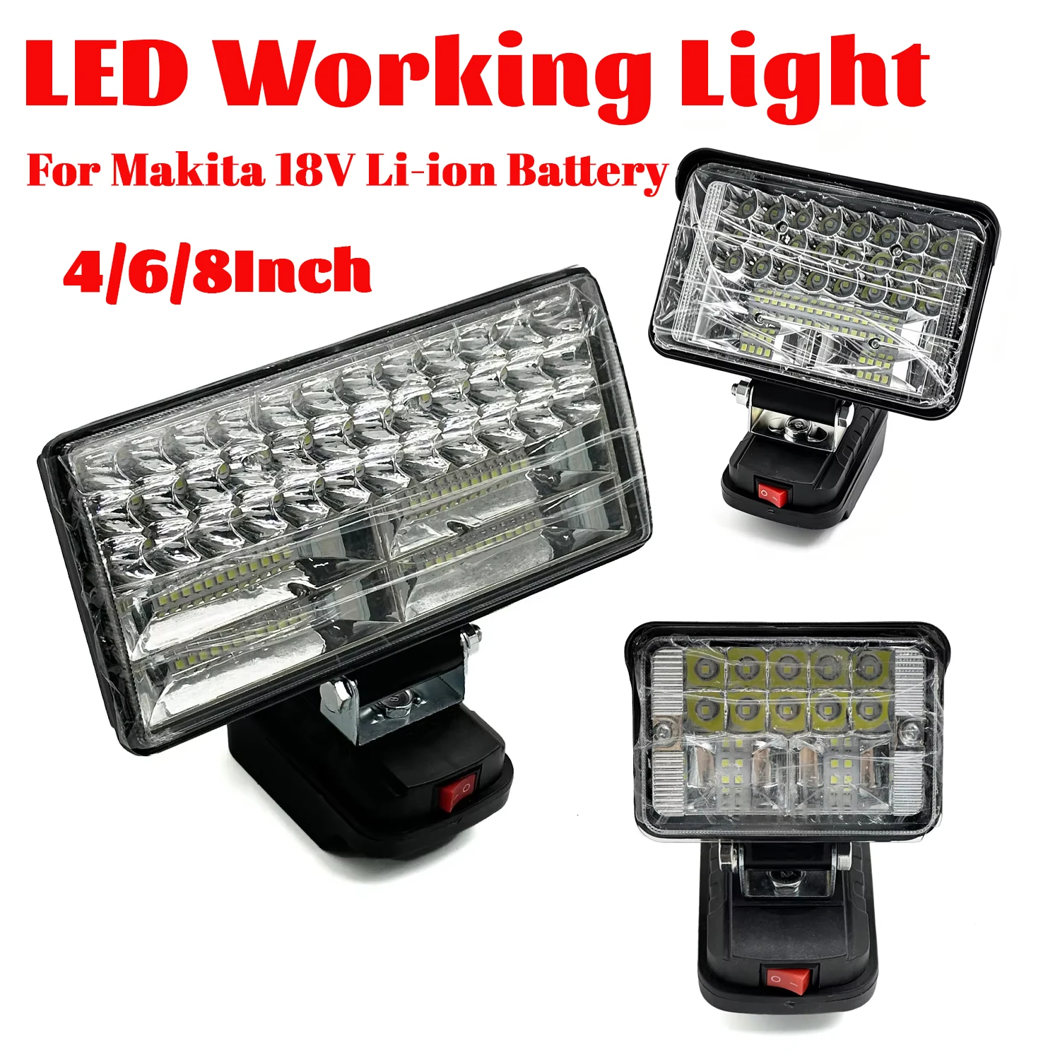 4/6/8 Inch LED Work Light For Makita 14.4V 18V Li-ion Battery, Portable Emergency Flood Light  Camping Flashlight No Battery