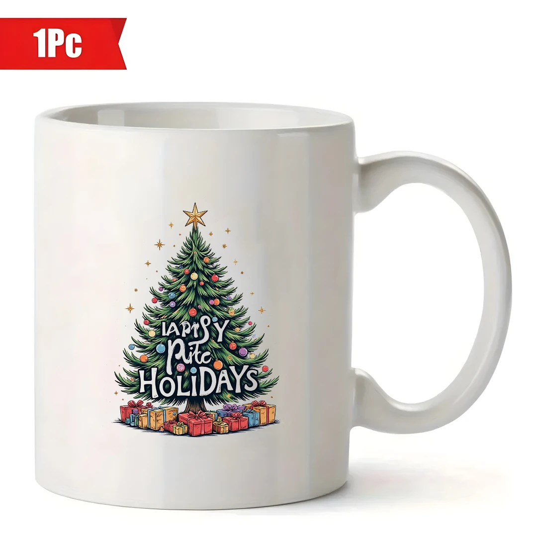 Tazza da 11 once + albero di Natale dei cartoni animati + decorazioni colorate Regalo di Natale Bottiglia d'acqua per bambini Tazza da caffè per ufficio familiare
