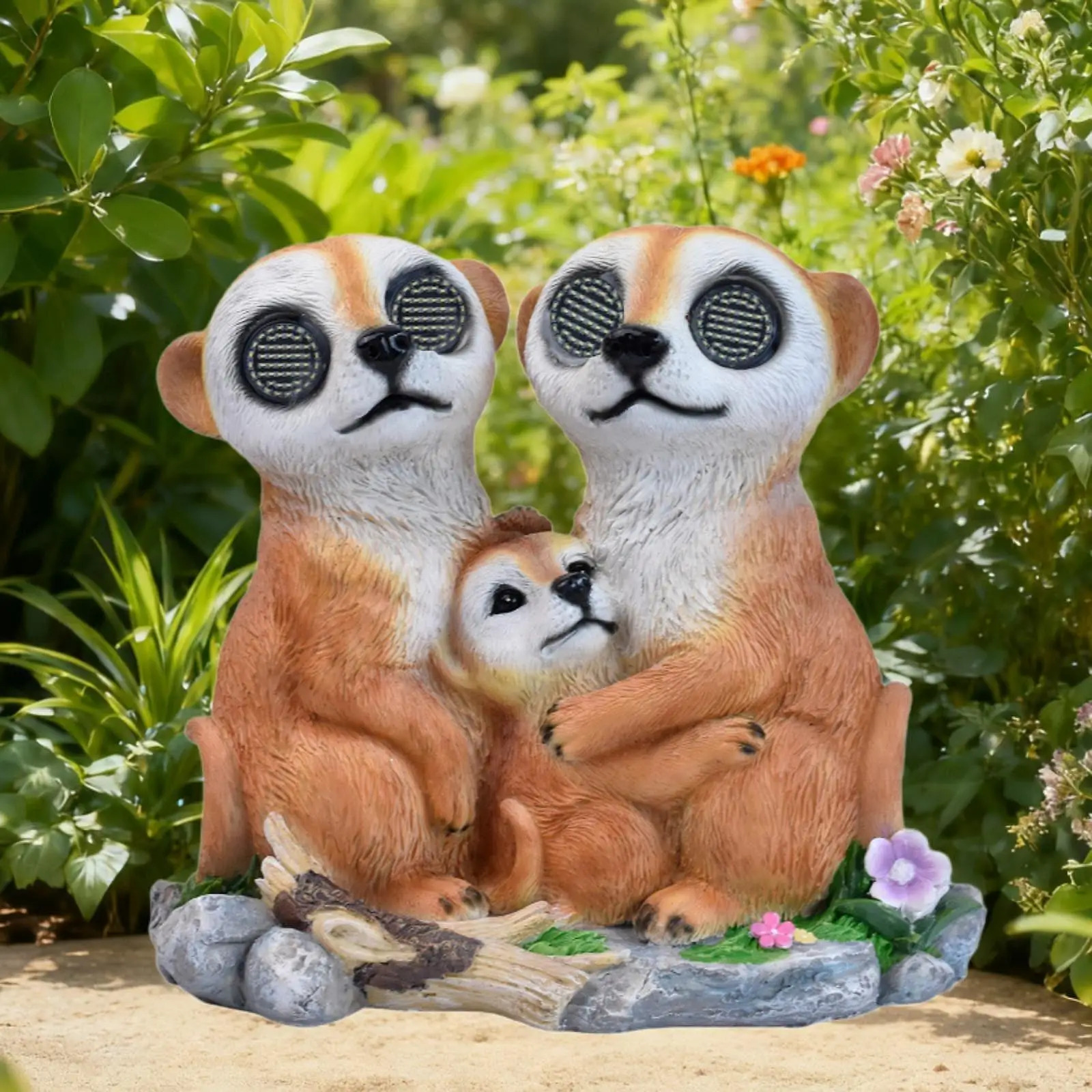 Solar Powered Garden Meerkat Light Realistic Eye Patio Figurine Resin Decoration for Lawn Courtyard