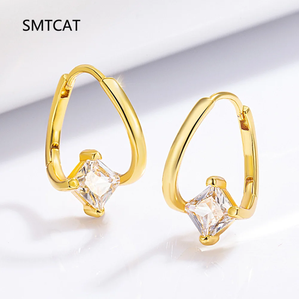 

1 Carat Simulated Moissanite Earrings For Women 925 Sterling Silver Square Hoop Earring Diamond Engagement Wedding Fine Jewelry