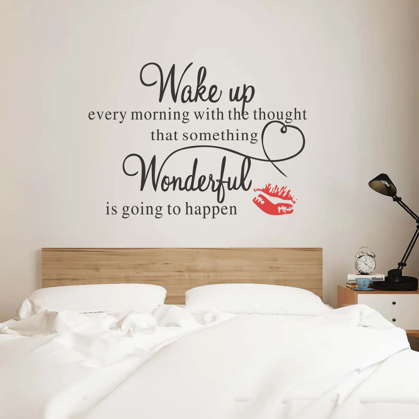 `Wake Up Every Morning Inspirational Quote Wall Sticker Red Lips Heart Vinyl Decal Bedroom Home Background Art Mural Decor`