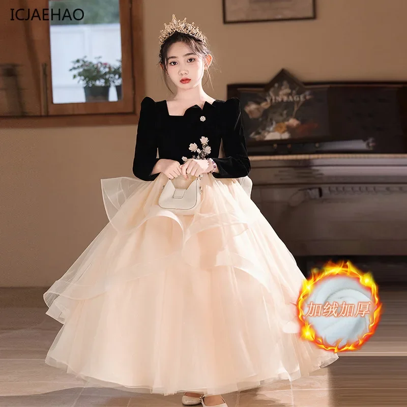 2025 Girls' Dress Winter Spring Luxury Niche High-End Host Birthday Princess Dresses Children Piano Performance Clothes Vestidos