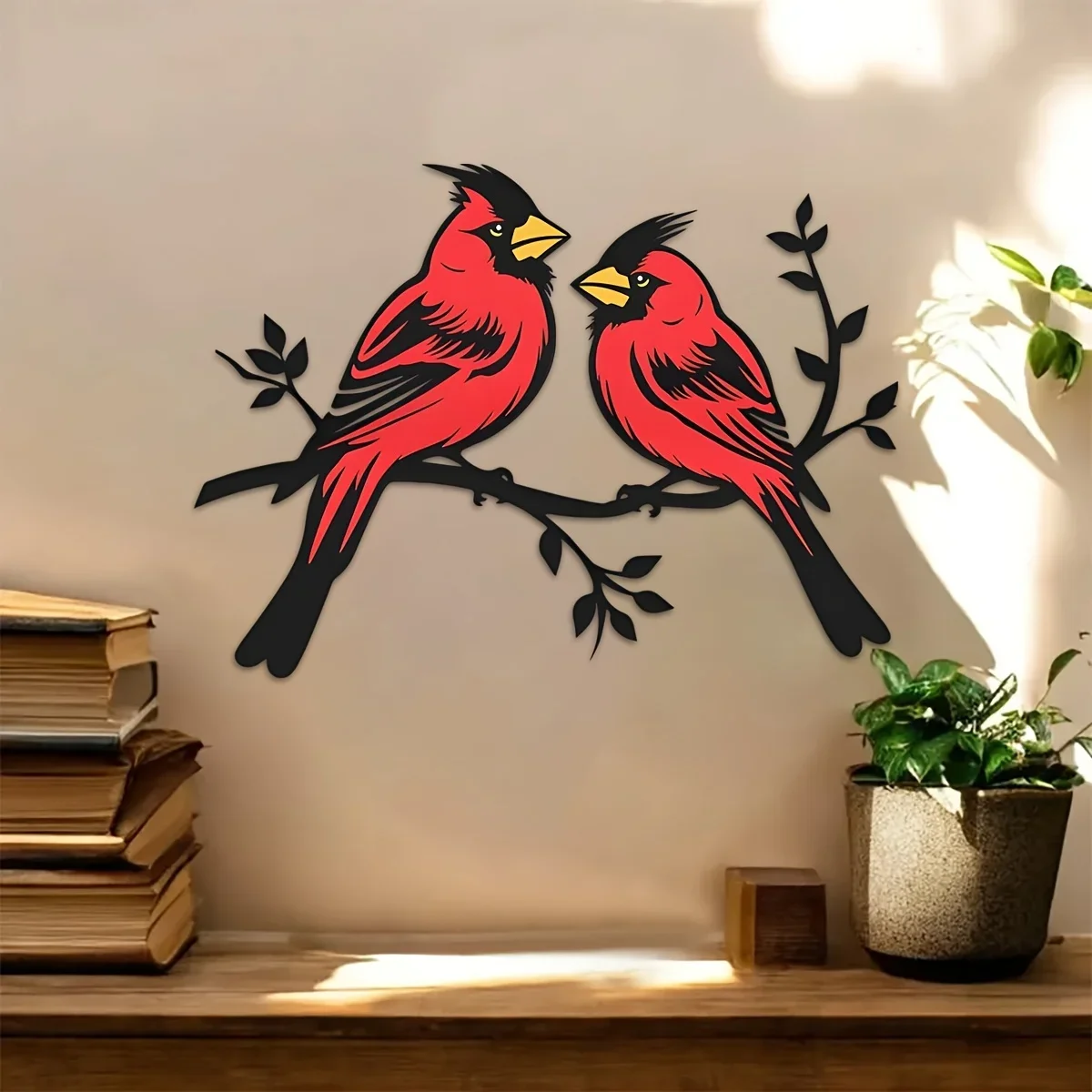 CIFBUY 1pc Cardinal Birds on Branch Metal Tin Sign,20x30cm,2D Flat Cutout Print Wildlife Nature Wall Decor for Living Room