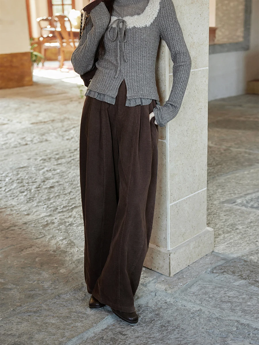 

Брюки Ximeng 2025: Новинка Зимы, Модные Повседневные Брюки-Карго из Хаки-Вельвета, Свободные, Широкие, с Высокой Талией, Маленький Размер