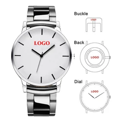 Silver Big Case Stainless Steel Men Watch Custom Logo Photo Quartz Wristwatch  Japan Movement