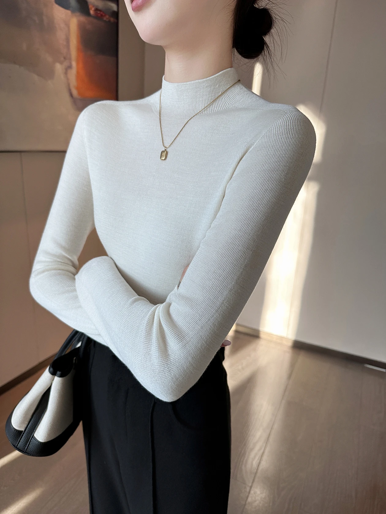 

Белый женский свитер с высоким воротником, базовый, модный, приталенный, зимний, мягкий, вязаный, с длинными рукавами, стандартный крой