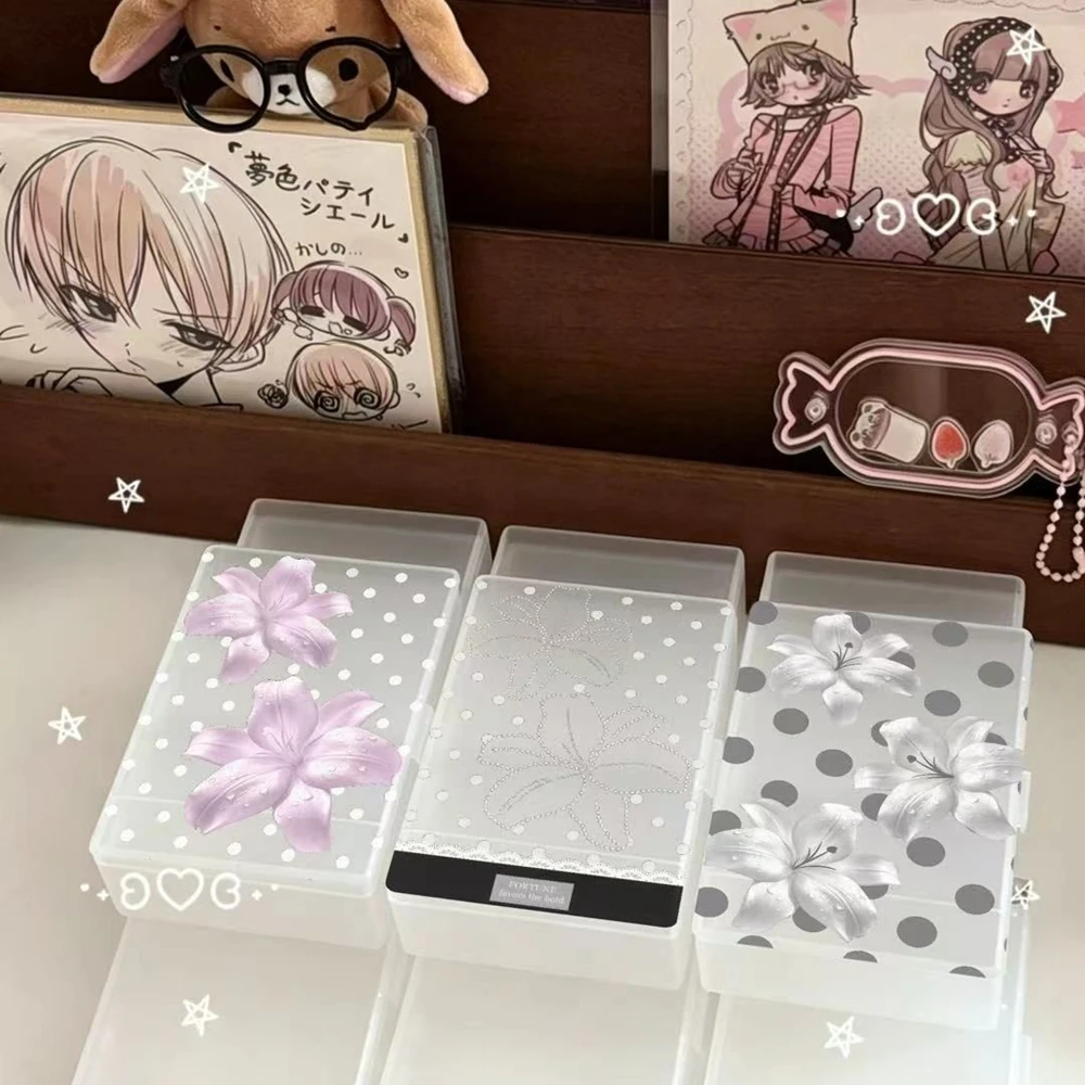 Korean Style Polka Dot Lily Y2K Plastic Storage Box Frosted Portable Small Case Jewelry Hairpin Card Coin Organizer Container