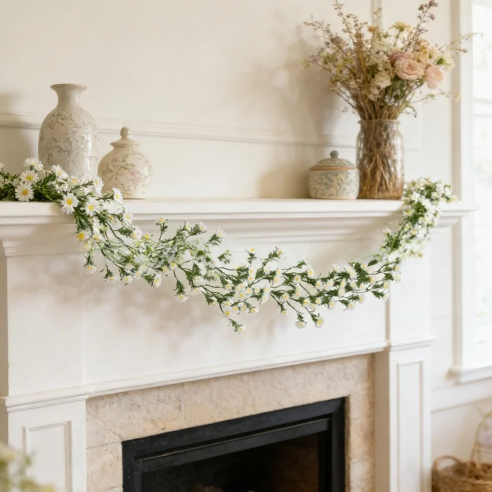 

Indoor Chrysanthemum Vine Decor 170cm with Eucalyptus and Daisy Leaves for Wall Ceiling Fireplace Green Plastic