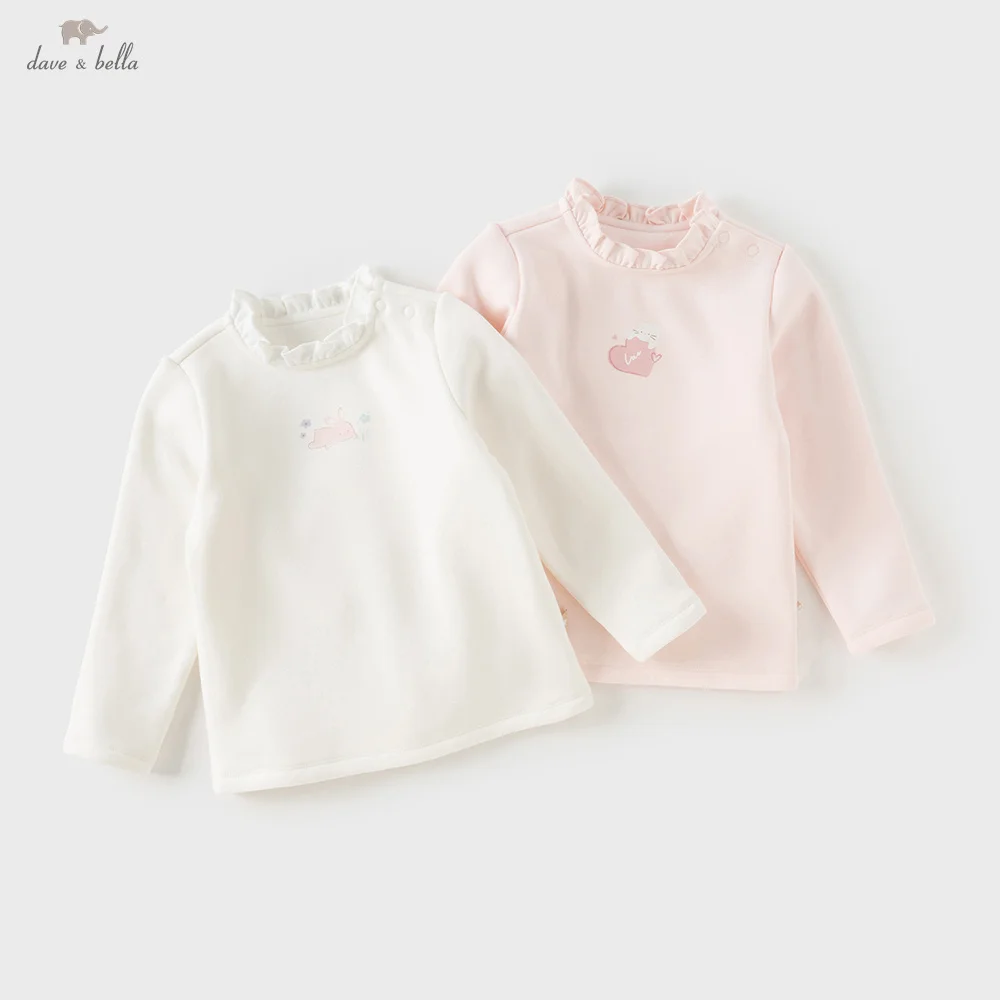 

Детская осенне-зимняя футболка Dave Bella с длинными рукавами, бархатная повседневная рубашка для девочек, бархатная базовая рубашка, детский теплый топ DB4254786