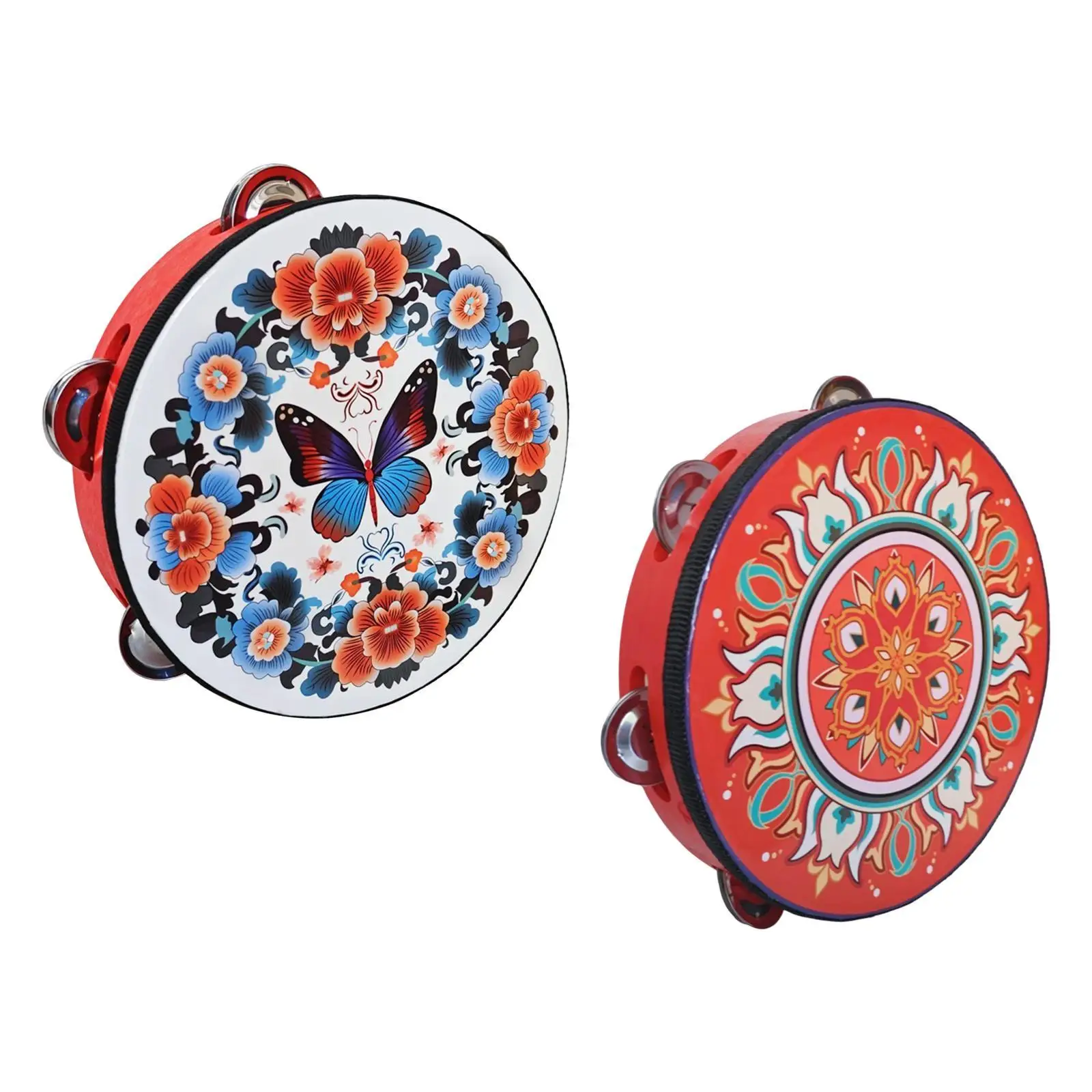 

8 inch Tambourine Hand Held Drum Educational Toy for Festival Activity Kids