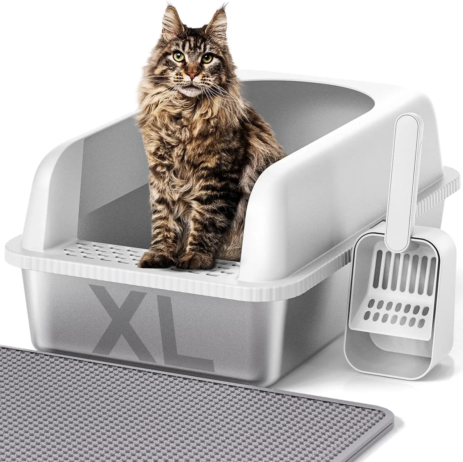 

Extra Large Cat Litter Box with Lid, High Sided for Big Cats, Anti-Leak Design, Easy Clean, Includes Mat and Scoop