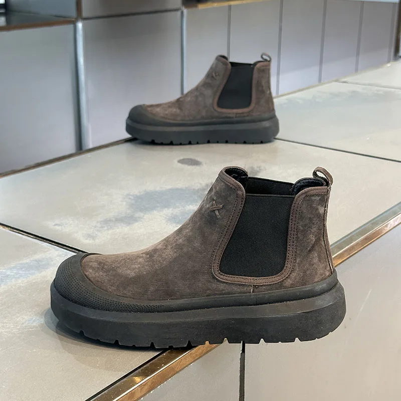 

Зимние мужские замшевые зимние ботинки из коровьей кожи, модная повседневная обувь ручной работы с водонепроницаемыми нескользящими ботильонами, уличные хлопковые ботинки