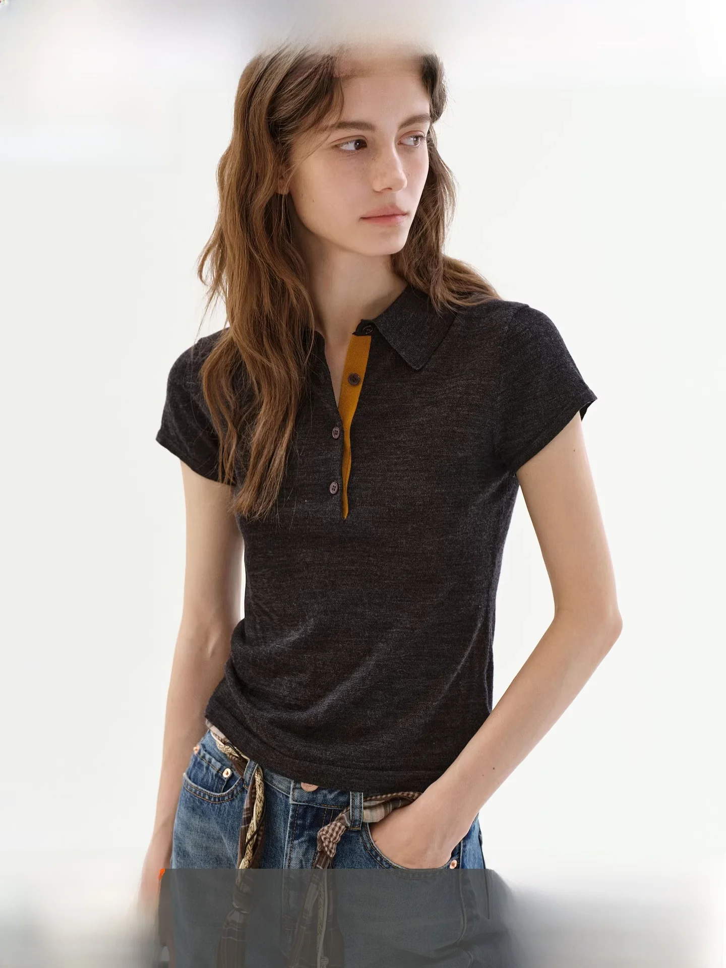 

Fano 00% Wool Ne ort Sve Knitwear Color Blo Slim Fit Spring Commute Sle Women's Regular Fit Knitted Top