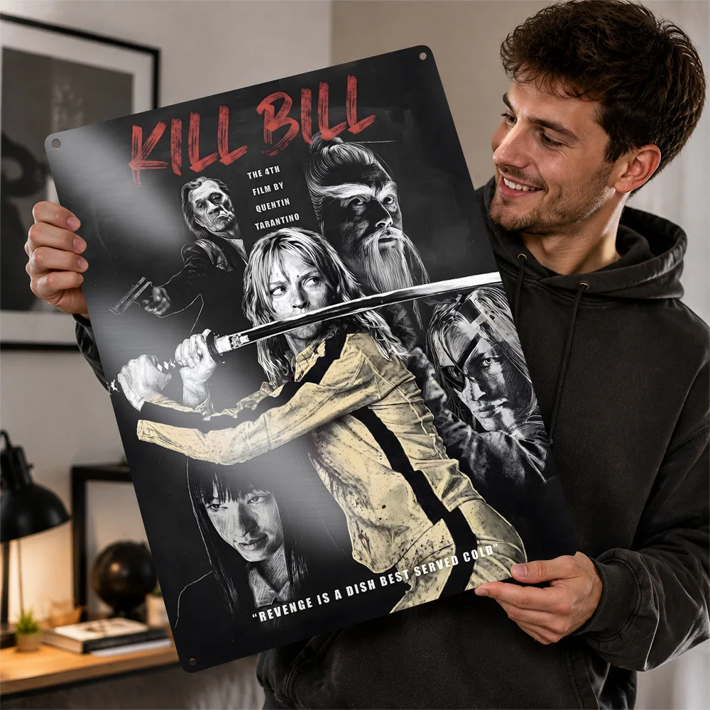 Kill Bill Character Collage Aluminum Poster Personalized Metal Sign Action Cinema Tribute Wall Art Loved By Warrior Story Fans