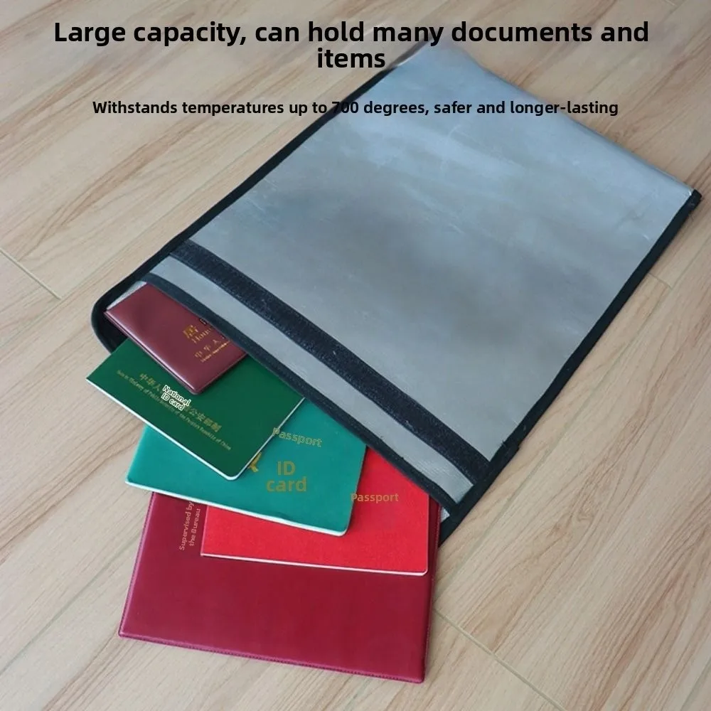 

Waterproof Fireproof Document Bag Heat-resistant Sticky Strip Cash Safe Storage Pouch Large Capacity Anti-Hacking
