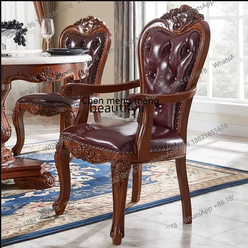 

SS ss7486 European retro all-solid wood dining chair home backrest with armrest makeup stool study computer chair