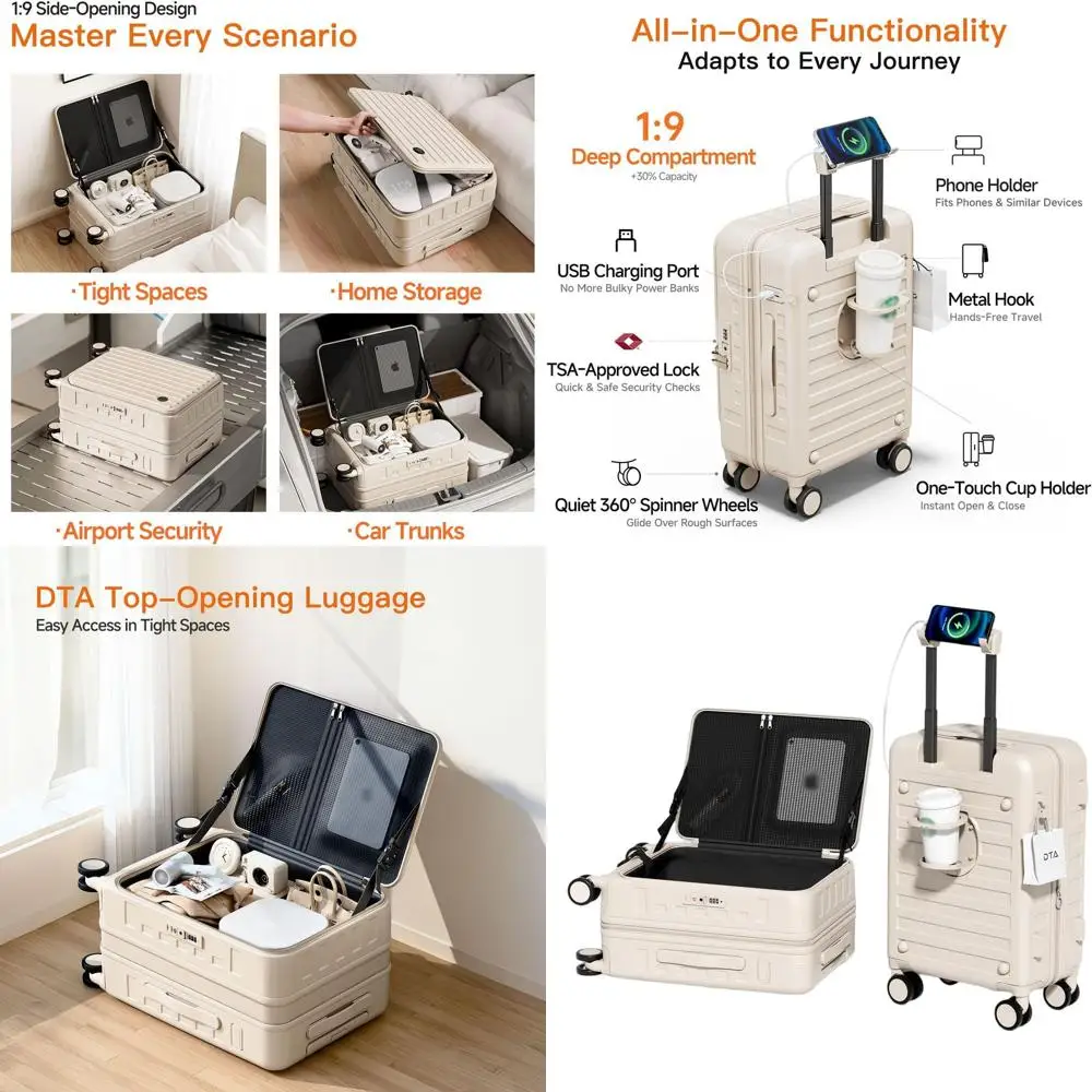 

20-дюймовый расширяемый чемодан для ручной клади с твердым корпусом из ПК с замком TSA, вращающимися на 360 градусов, подстаканником, идеально подходит для деловых поездок (бежевый)