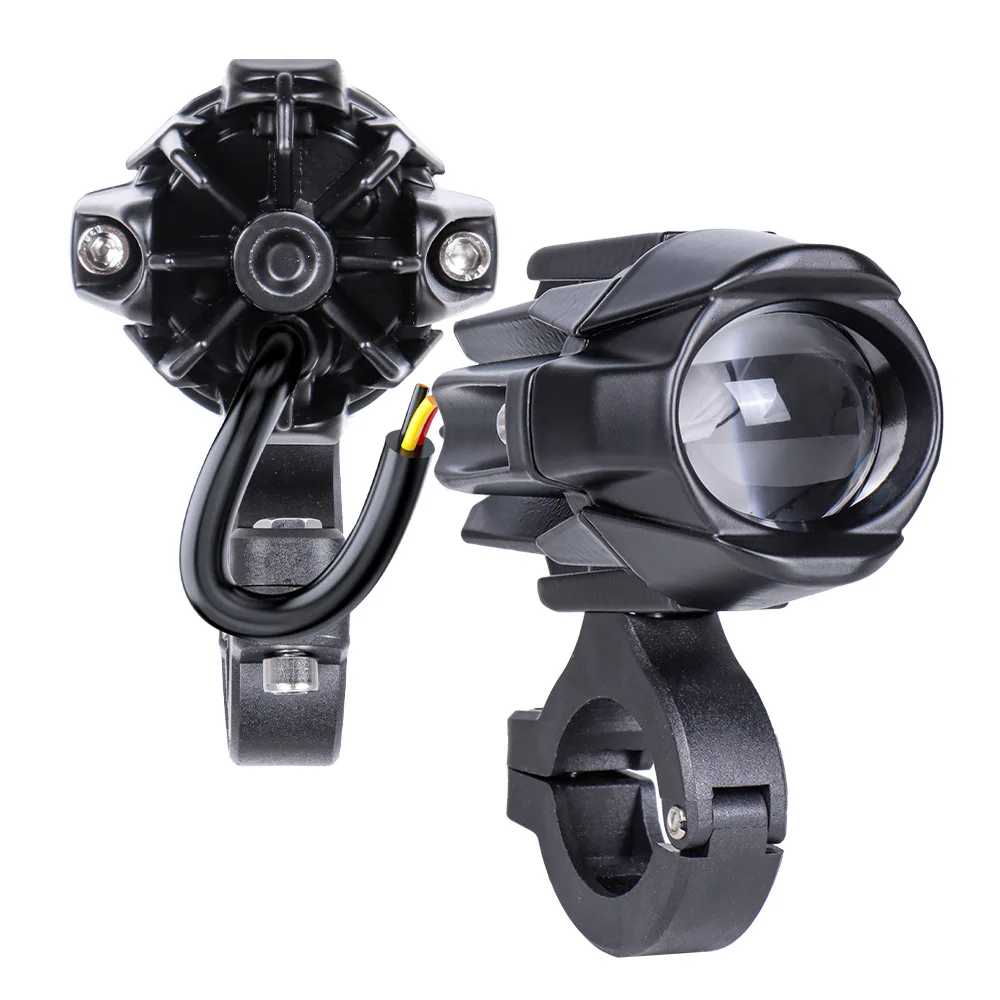 Mini Motorcycle Spotlight Highlight External LED Headlight Two-color White and Yellow Spotlight 15W 1500LM Motorcycle Headlight