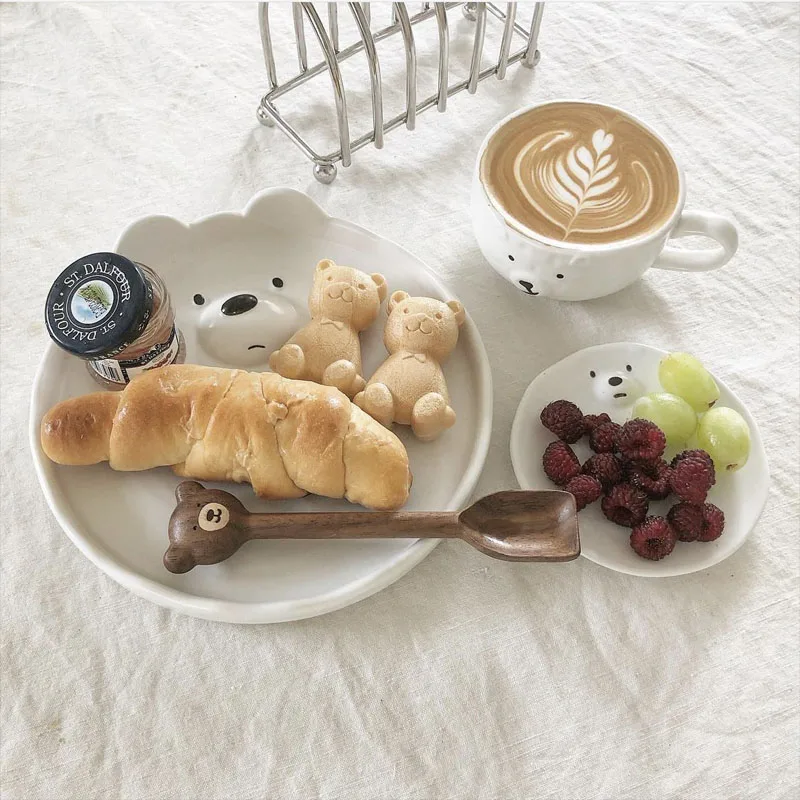 Japanese-Korean Style White Bear Coffee Mug, Polar Bear Mug, Home Restaurant Decorative Bowls and Plates, Ceramic Tableware