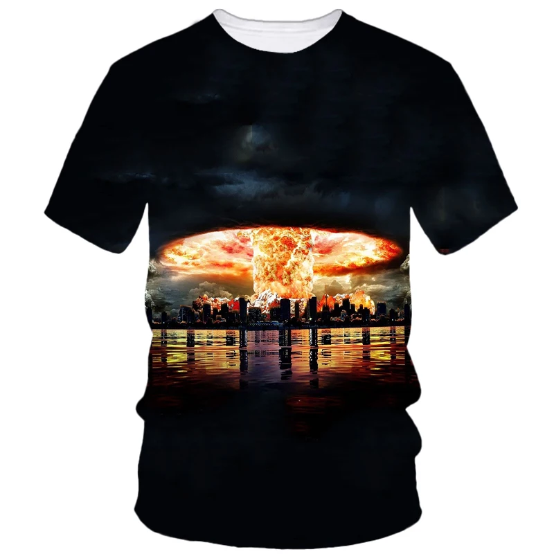 Tornado Mushroom Cloud Natural Landscape 3d Printed Summer Men\'s T-Shirt Creative Harajuku Personality New Casual Loose Clothing