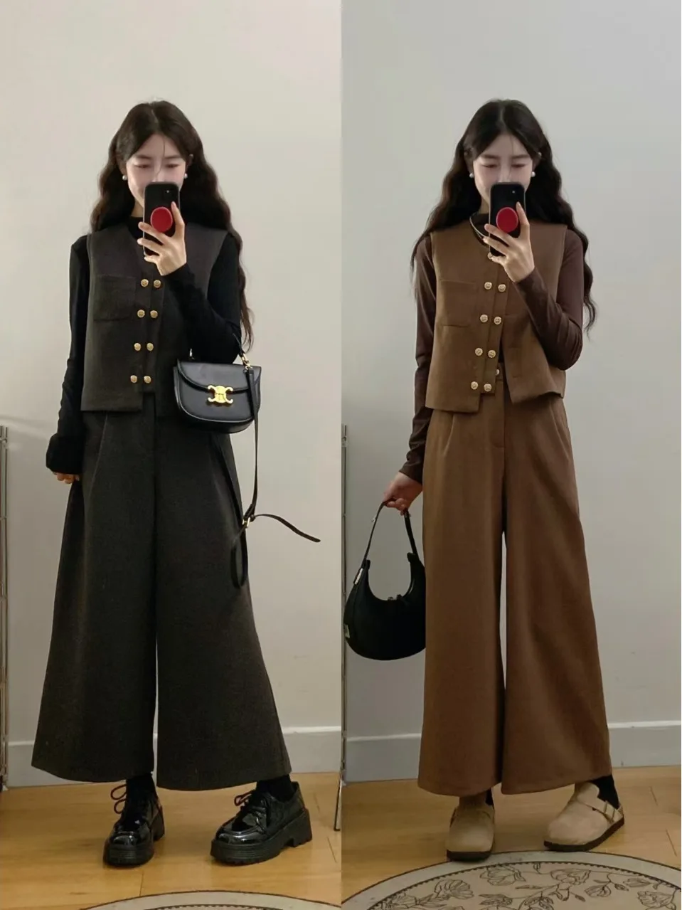 

plus Size Korean Style High Waist Wide Leg Pants Three Piece Set Women's Fashion Autumn Winter Clothes Slimming Effect