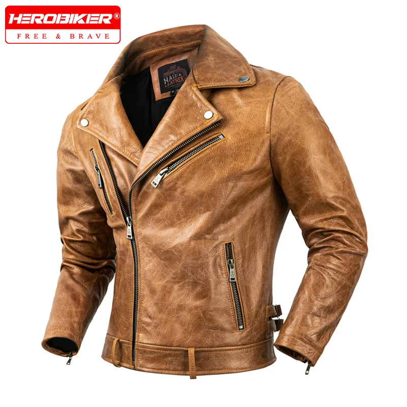 

Motorcycle Jacket Slim Fit Retro Collar Cowhide Jacket Autumn Motorcycle Riding Leather Jacket Fashionable Men's Leather Jacket