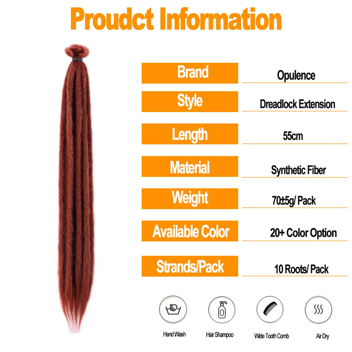 ملحقات Dreadlock الاصطناعية 10 السواحل الهبي واحدة نهاية الفزع أومبير Loc ملحقات 55 سنتيمتر الريغي نمط الكروشيه الشعر