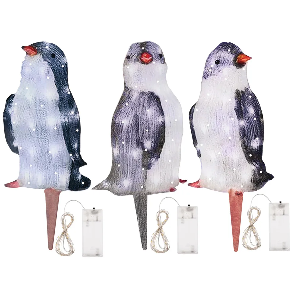 Lámpara acrílica de pingüino para decoración de jardín, estaca de luz LED para Navidad, Año Nuevo, 2022, 2023