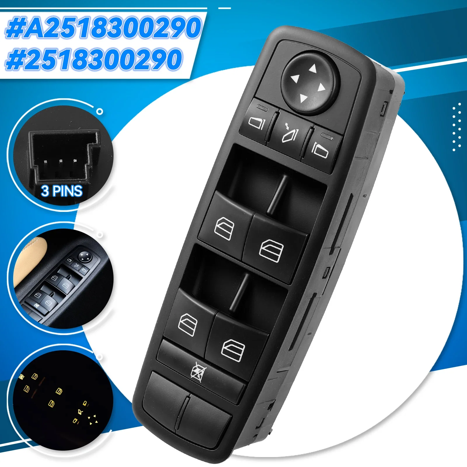 A2518300290 Car Left Master Power Window Switch For Mercedes-Benz W164 GL320 GL350 GL450 ML320 ML350 ML450 R320 R350 2518300290