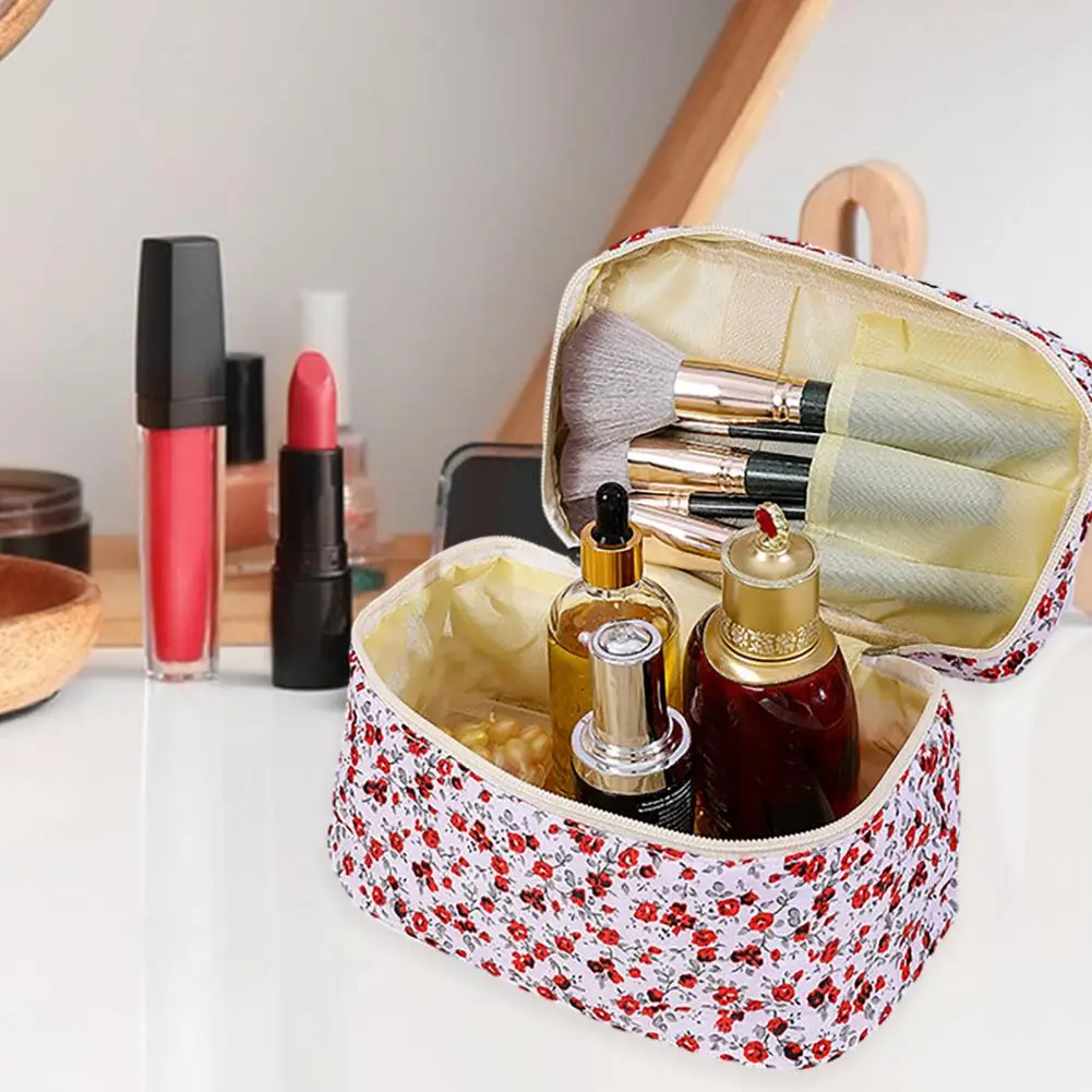 Lightweight Toiletry Bag Floral Pattern Capacity Cosmetic Bag Dual Zipper Makeup Organizer Portable Travel Storage Wash Bag