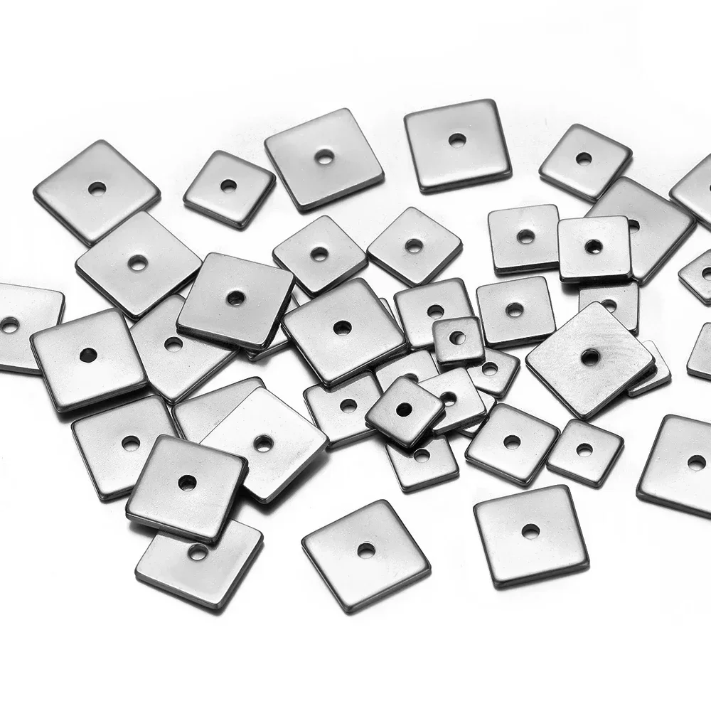 50pcs Stainless Steel 18k Gold Plated Flat Square Beads Spacers for Diy Pearls Necklace Bracelet Accessories Jewelry Making