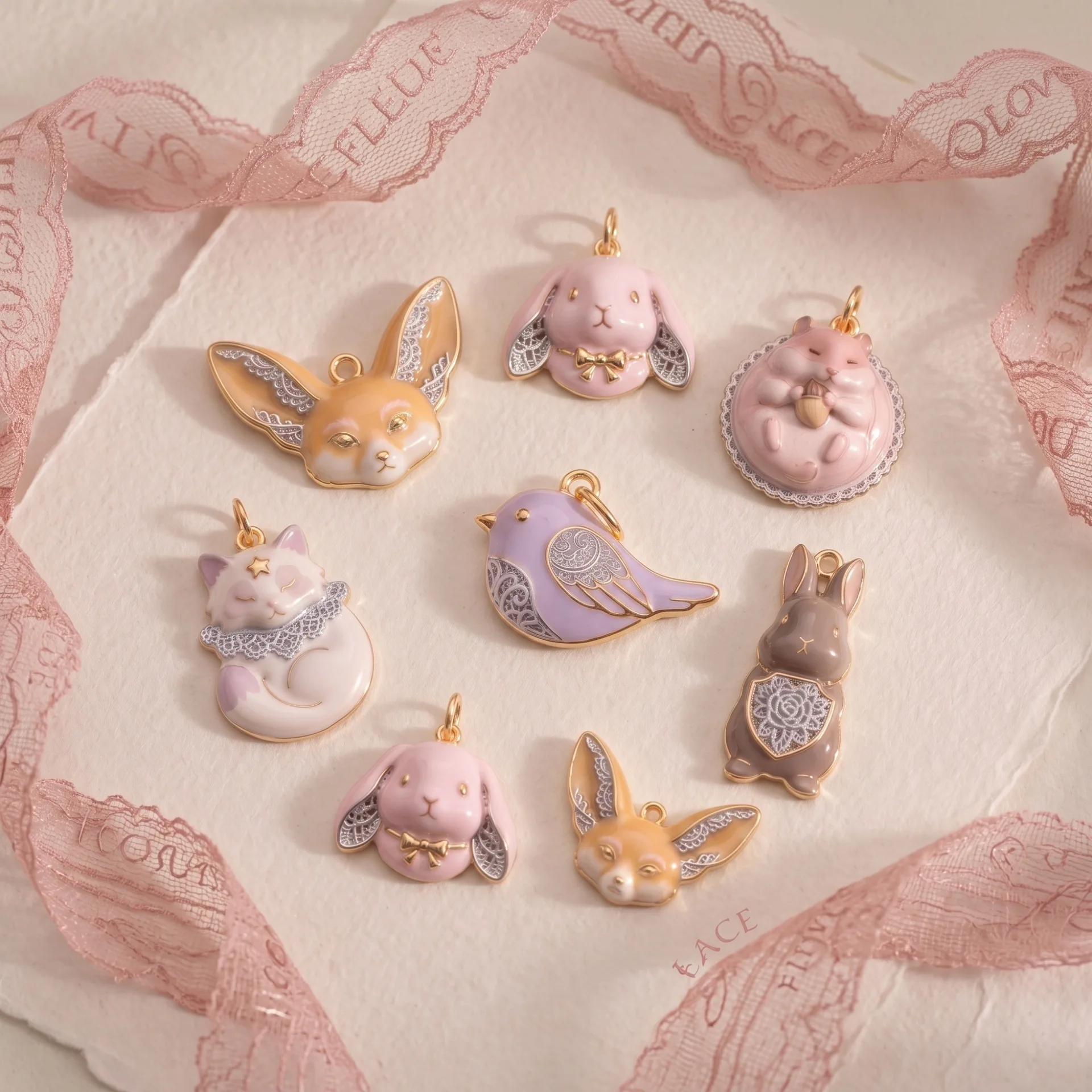 New Macaron Colored Animals Series Pendant Copper Plate Gold Charms Antique Jewelry Making DIY Handmade Craft Wholesale