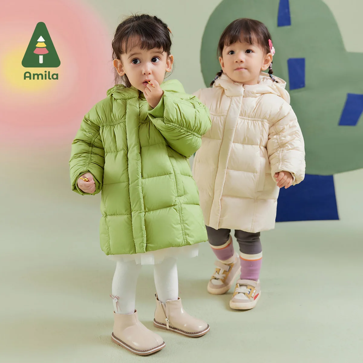 Amila Baby Girl Down Jacket 2024 Winter New Multicolour Hooded Fleecing Cute Extended Version Warm  Baby Clothing