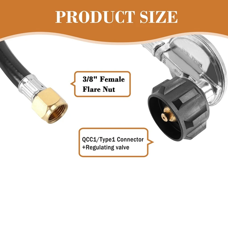 خرطوم ومنظم محول البروبان بطول 3.5 قدم، صمام تخفيض ضغط البروبان LPG محول البروبان العالمي لخزانات 5-40 رطل-A68X